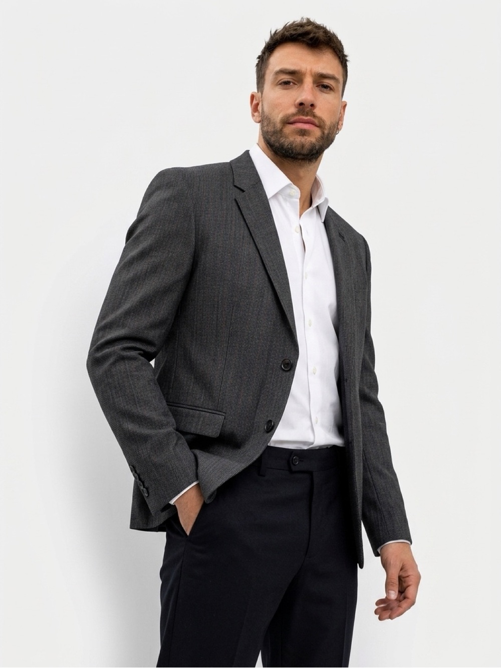 The Kooples Men's Dark Gray Pinstripe Wool Blend Jacket / Blazer